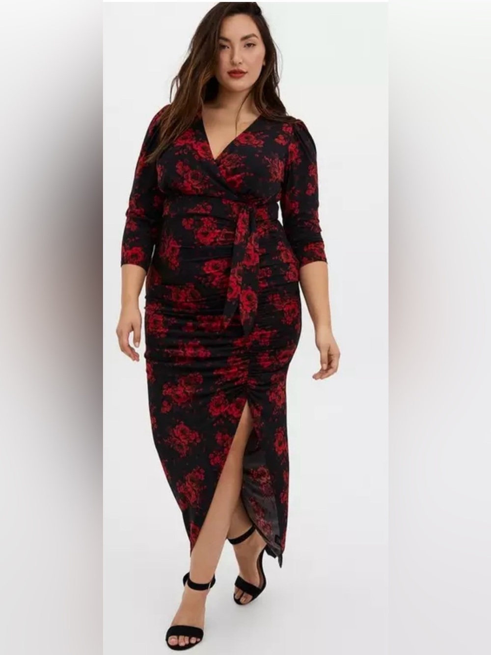 Torrid Maxi Studio High Low Black & Red Floral Wrap Dress - size 1 (14/16)